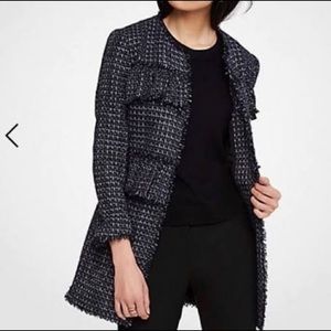 Ann Taylor Tweed Ruffle Jacket Long Blazer Coat